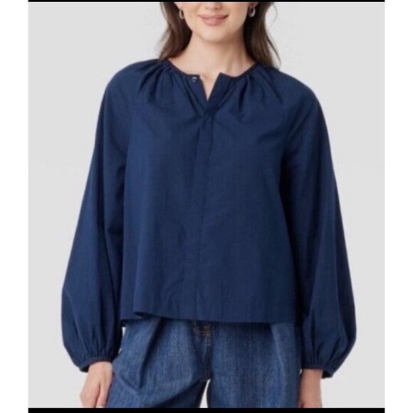 Universal Thread Navy Women's Button Down Balloon Long Sleeve cotton top size XS - Picture 2 of 3